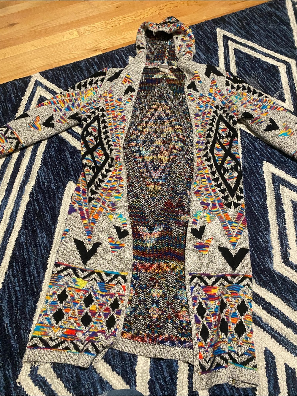 Northern Angel Open Front Hooded Aztec Multicolor Duster Cardigan